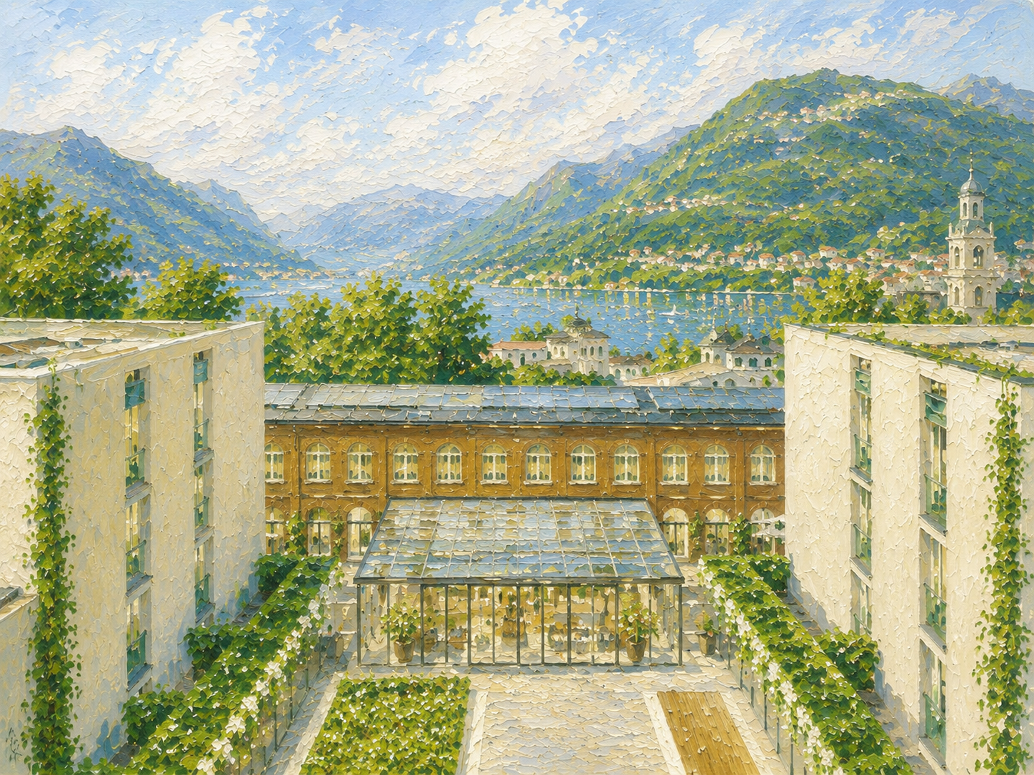 Hilton Lake Como courtyard and glass conservatory