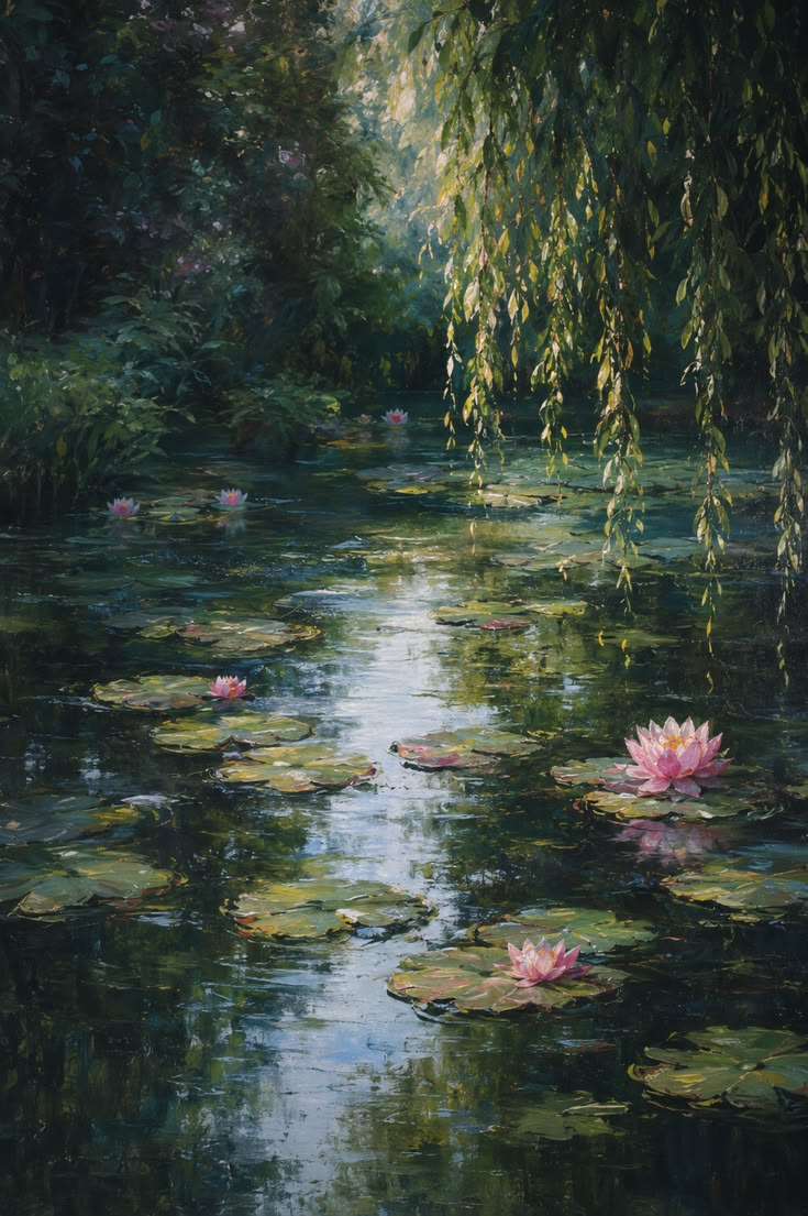Painting of a lotus pond